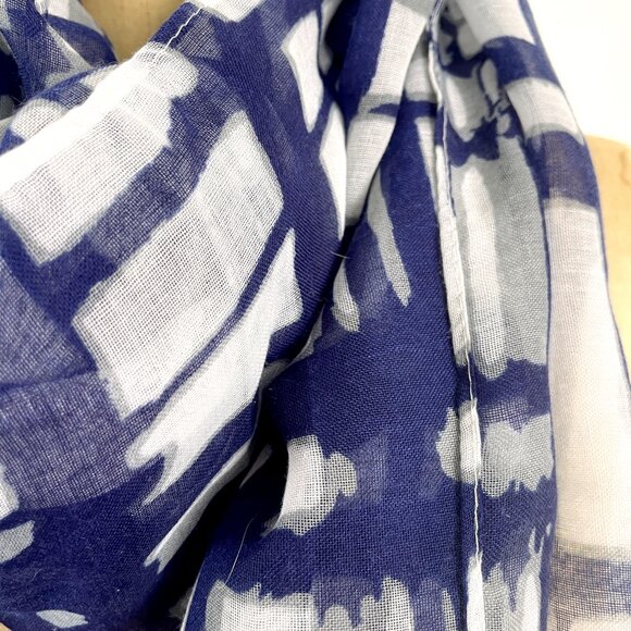 Printed Village scarf / wrap - navy, white and gray geometric - Picture 6 of 7